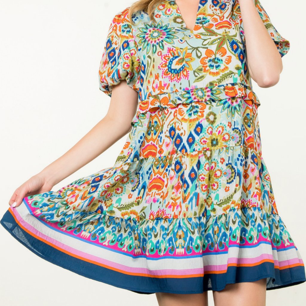 Nwt Fiori Puff Sleeve Floral Thml Dress Vibrant & Chic